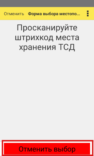 Форма «Просканируйте штрихкод места хранения ТСД»